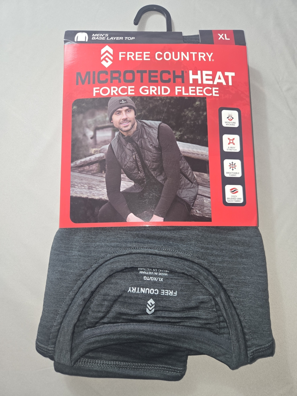 Free Country Men’s Microtech Heat Base Layer Top - Charcoal Gray - XL